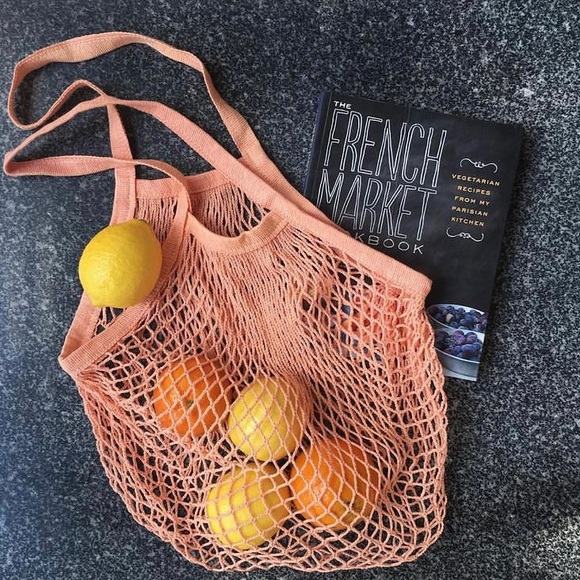 💥 CLEARANCE 🍑 Cotton French Market Open Net Tote Bag Peach - Picture 2 of 7